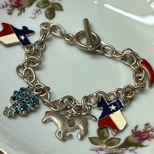 Source Unknown Silver Charm Bracelet with Red, Blue, and Green Accents‎